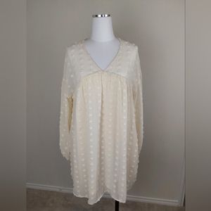 Entro Cream Dotted Swiss Long Sleeve Blouse